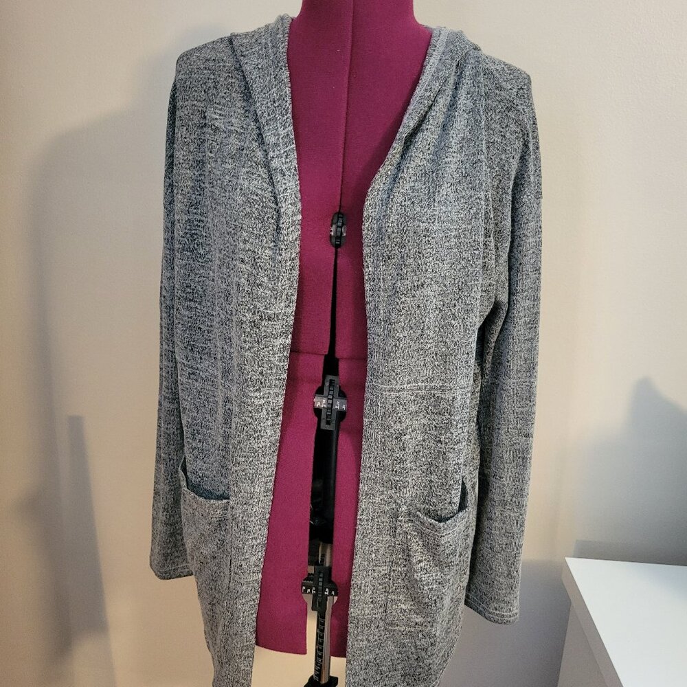 MUDD Cardigan Sweater with pockets and hood, XSmall, Heather Gray